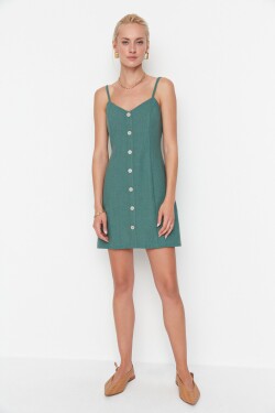 Trendyol Zelené Petite A-Linie Super Mini Tkané Tkané Šaty