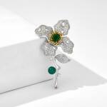Luxusní květinová brož se smaragdovým krystalem, Stříbrná