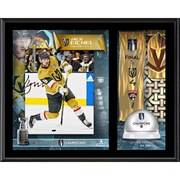 Fanatics Sběratelská plaketa koláž Vegas Golden Knights 2023 Stanley Cup Champions 12'' 15'' Sublimated Plaque with Game-Used Ice from the 2023 Stanley Cup Final Limited Edition of 500