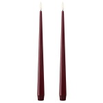 Ester & erik LED svíčka Taper 30 cm / 44/2 Deep wine – set 2 ks, červená barva, zelená barva, vosk