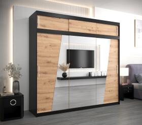 Šatní skříň Abi R0 s nástavcem Barva korpusu: Černá, Rozměry: 250 cm, Dveře: Dub artisan
