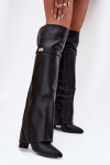 Zateplené kozačky s vytočenou holínkou za koleno podpatek sloupek černé Serelle 39