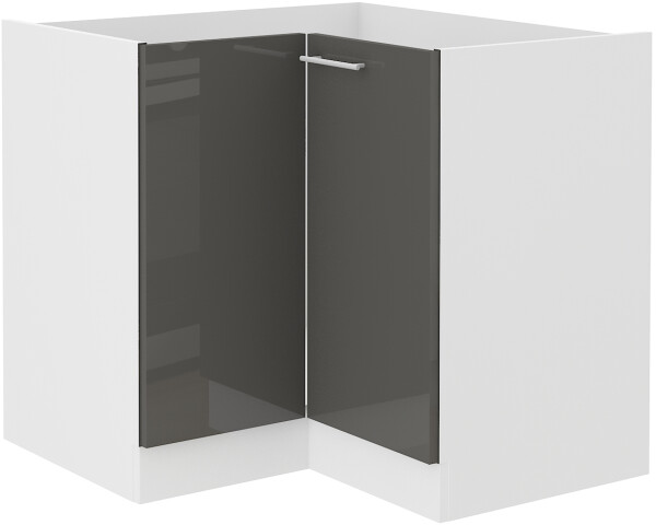 Spodní rohová skříňka Lara 90x90 ND 2F BB Barva korpusu: Bílá, Barva dvířek: Šedý lesk