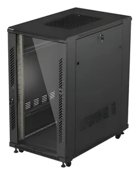 Lanberg 22U 19" černý / Stojanový rozvaděč / 600x1000 mm / Flat pack / Skleněné dveře (FF01-6022-12B)
