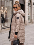 Dámská prošívaná přechodová bunda s kapucí v barvě kamelové od FashionStreet TY5790 L