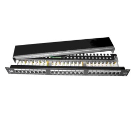 19" Patch panel LYNX 24port, STP, Cat6, 30µm, duální svorkovnice, černý EDF_1045684