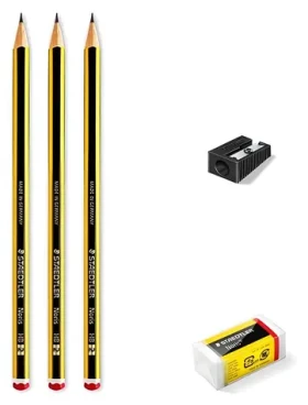 Staedtler Noris HB Set / Sada grafitových tužek / Tvrdost HB / Ořezávátko a guma / Dřevo PEFC (120 SBK3P1)