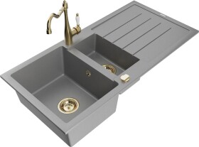MEXEN - Andres granitový dřez s odkapávačem včetně baterie Carla, šedá 6515-71-670700-50