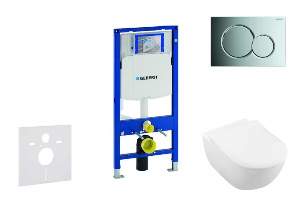 GEBERIT - Duofix Modul pro závěsné WC s tlačítkem Sigma01, lesklý chrom + Villeroy Boch - WC a sedátko, DirectFlush, SoftClose, CeramicPlus 111.300.00.5 NI2