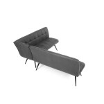 Lavice rohová, šedá látka v dekoru broušené kůže, černý kov