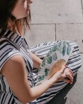 Bella Rose Látkový vějíř Eukalyptus, zelená barva, dřevo, textil