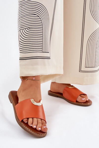 Dámské Pantofle Eko Kožené S Ozdobnými Detaily Oranžové Mevith 41