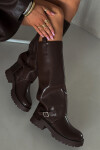Zateplené kozačky s ohrnutým svrškem a přezkou čokoládové Fiorae 39