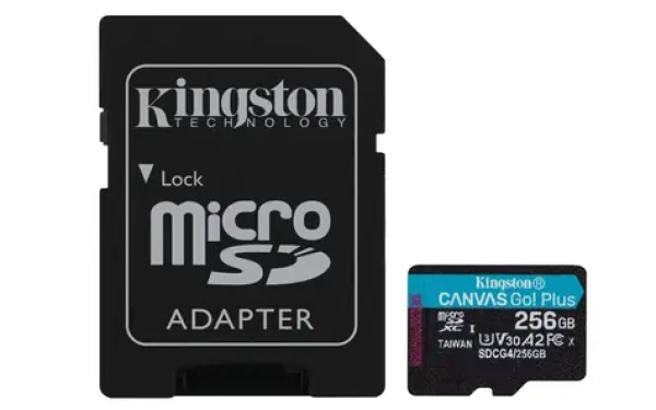 Kingston Canvas Go Plus microSDXC 256GB s adaptérem / UHS-I V30 / U3 / Class 10 / čtení: až 200MBs / zápis: až 160 MBs (SDCG4/256GB)