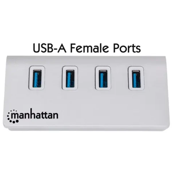 Manhattan bílá / USB hub / 4 porty / USB 3.0 5 Gbps / hliníkové tělo / Bus Power (163767)