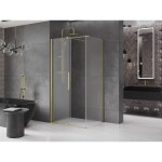 MEXEN/S - Velar sprchový kout, posuvné dveře 110 x 80 cm, dekor, zlato kartáčovaná 871-110-080-31-55