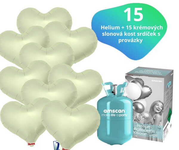 Helium set - helium a balónky IBREX srdce krémové 15 ks - Balonky.cz Helium set - helium a balónky IBREX srdce krémové 15 ks - Balonky.cz