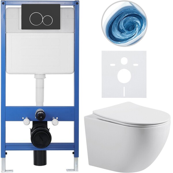 CERANO - Kompletní WC set Profi/Cesso - bílá lesklá - WC tlačítko Duo/Černá matná - předstěnová instalace - 49x36 CER-8050BD84335