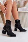 Zdobené Perforované Botky Dámské Na Podpatku Z Eko Semiše Černé S.Barski HY42-029 40