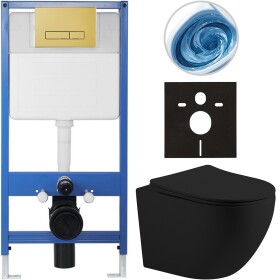 CERANO - Kompletní WC set Profi/Cesso - černá matná - WC tlačítko Slim/Zlatá - předstěnová instalace - 49x36 CER-942004