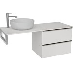CERANO Deska pod umyvadlo Navira Slim - 161x46,5x1,8 cm - skříňka Velora 79 cm - bílá matná, černá úchytka - konzole chrom
