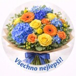 Obrázek Jedlý papír na dort Kytice modrá Všechno nejlepší