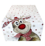 DumDekorace Vánoční gobelínový ubrus Veselý sob Šířka: 40 cm | Délka: 180 cm