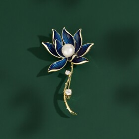 Brož s perlou a zirkony Elisea - květina, Modrá
