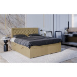 Čalouněná postel Chloe 180x200, béžová, vč. matrace a topperu