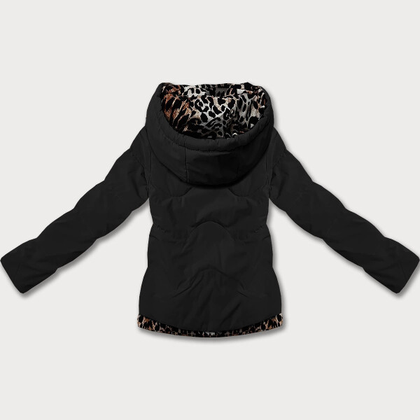 Černá krátká volná dámská bunda s panteřím motivem Miss TiTi (25898) odstíny černé S (36)