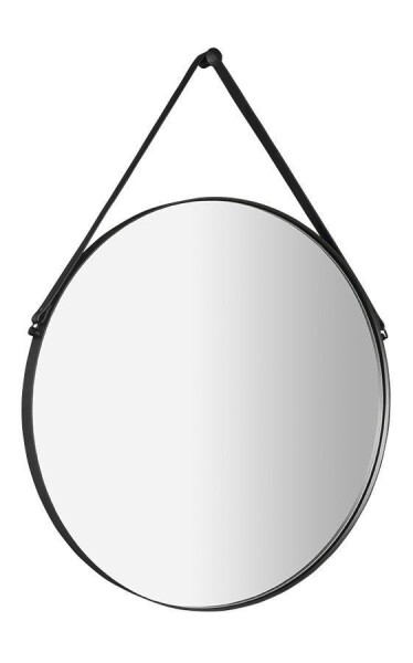 SAPHO - ORBITER kulaté zrcadlo s koženým páskem ø 60cm, černá mat ORT060