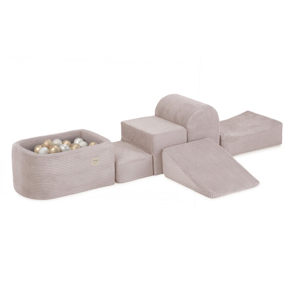 PLUSH NEST PLUSH NEST Mini hřiště s bazénem v prémiovém manšestru světle růžové a 100 míčky