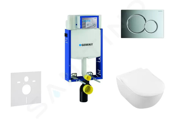 GEBERIT - Kombifix Modul pro závěsné WC s tlačítkem Sigma01, lesklý chrom + Villeroy Boch - WC a sedátko, DirectFlush, SoftClose, CeramicPlus 110.302.00.5 NI2
