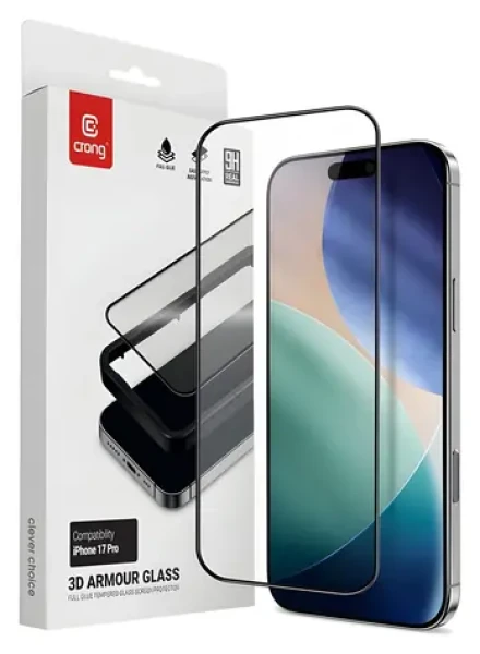 Crong 3D Armour Glass / Ochranné sklo / tvrzené / Apple iPhone 17 Pro / s instalačním rámečkem (CRG3DAGIP1763P)