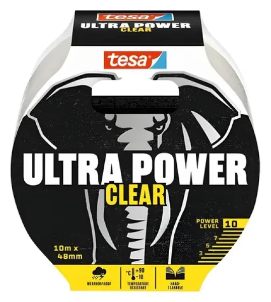 Tesa Ultra Power transparentní / Opravná páska / 10 m x 48 mm / voděodolná (56496-00000-01)