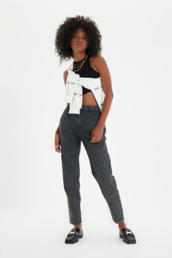 Trendyol Antracitová kapsa Detailní džíny s vysokým pasem