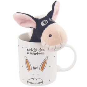 Porcelánový hrnek s plyšovým přívěskem OSLÍK, 390 ml