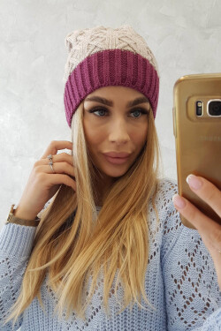 Bibiana fleecová čepice K264 tmavě fialová+světle béžová UNI