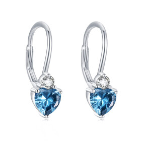 LUNICA Stříbrné náušnice SRDCE MODRÝ TOPAZ 0808