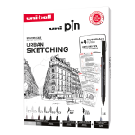 UNI PIN sada Urban Sketching - dárkový box, 8 linerů + SHALAKU mikrotužka, mix barev