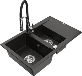 MEXEN/S - Gaspar granitový dřez 1.5 s odkapávačem včetně baterie Aster, černá/zlatá metalik 6507-75-73450-07