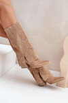 Semišové Kozačky Do Poloviny Lýtka S Otočeným Svrškem Na Podpatku Béžové Zazoo 3487 38
