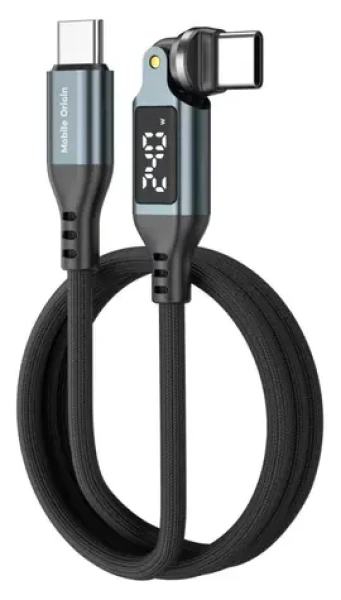 Mobile Origin CB16 vesmírně šedá / Rotační kabel USB-C na USB-C / 540° konektor / 240 W / LED displej / 1 m (MO-DRC-S-CB16)