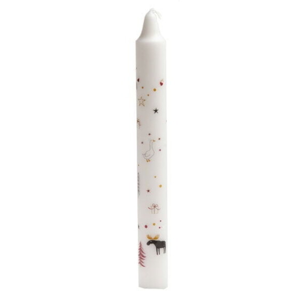 Det Gamle Apotek Svíčka Christmas Symbols White 23,5 cm, bílá barva, vosk