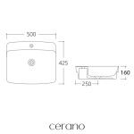 CERANO - Umyvadlo keramické - polozápustné i na desku - Nera - bílá lesklá - 50x42,5 CER-680352