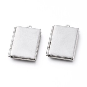Přívěsek - nerezový otvírací medailonek na fotku - obdélník - platinový - 26 x 19 mm - 1 ks