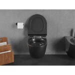 MEXEN/S - Lena Závěsná WC mísa Rimless Tornado včetně sedátka s slow slim, duroplast, černá mat 30220185T