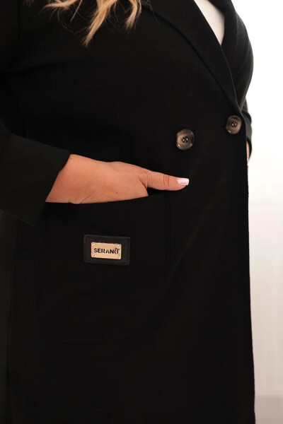 Dámský elegantní kabát Plus Size s límcem a velkými kapsami černý UNI