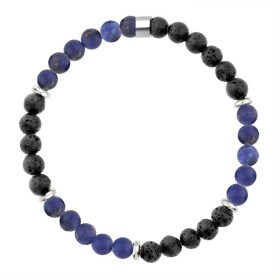Pánský korálkový náramek Joel - 6 mm lapis lazuli, lávový kámen, 23 cm Modrá