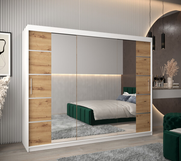 Šatní skříň Abi V4 Barva korpusu: Bílá, Rozměry: 250 cm, Dveře: Dub artisan